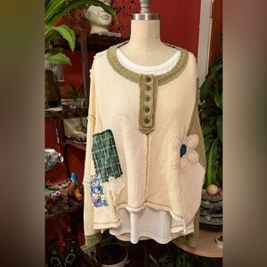 POL Cream and Olive Textured Cardigan top